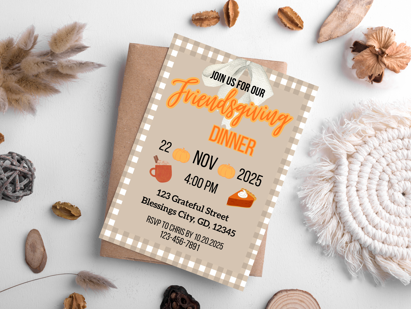 Friendsgiving Dinner Party Invitation, Friendsgiving invitation template, Friendsgiving invite, Thanksgiving, Friends, Gather, Friends