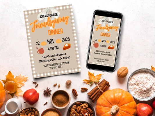 Friendsgiving Dinner Party Invitation, Friendsgiving invitation template, Friendsgiving invite, Thanksgiving, Friends, Gather, Friends
